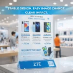 ZTE Acrylic Tabletop Retail Display Stand – Triangular Base Design - Image 2