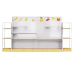 Double-Sided Wood Grain Melamine Panel Island Rack - Farmhouse-Style Central Display for Grocery Stores