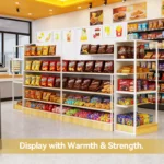 Double-Sided Wood Grain Melamine Panel Island Rack - Farmhouse-Style Central Display for Grocery Stores - Image 2