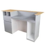 Multi Function Front Desk with Open Compartments and Elevated Display Shelf