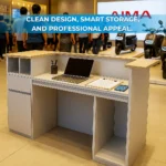 Multi Function Front Desk with Open Compartments and Elevated Display Shelf - Image 2