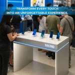 Tecno Aluminum Tech Experience Desk with Integrated Device Mounts for Smartphone Experience Zones - Image 2