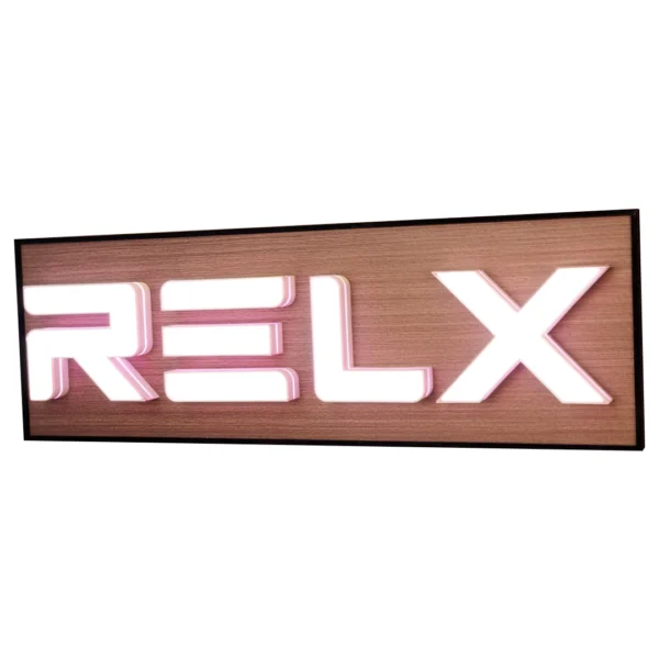 relx vape retail LED channel letter signage with halo backlit acrylic letters