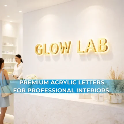 Custom acrylic character signage installed in modern retail storefront