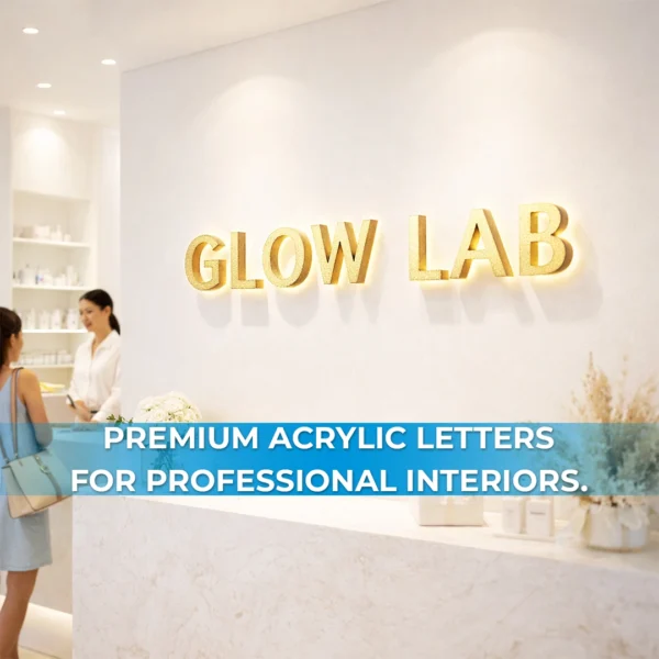 Custom acrylic character signage installed in modern retail storefront