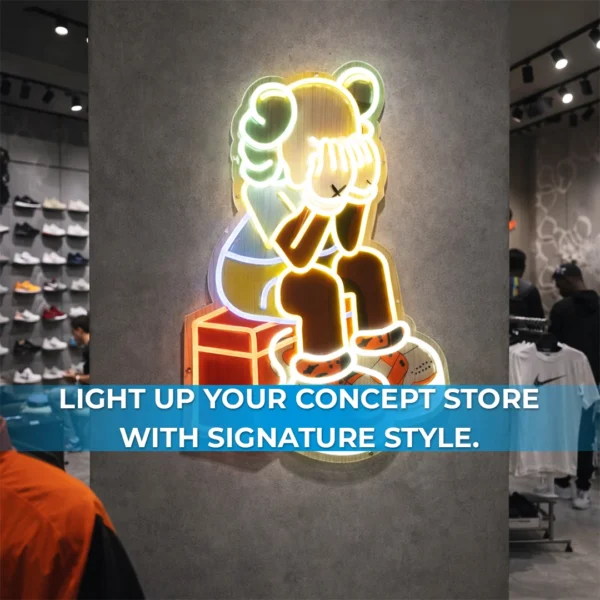 KAWS Nike LED character sign installed in sneaker retail store
