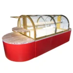 momoyo bakery display counter with curved glass pastry showcase and marble finish