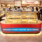 momoyo bakery display counter installed inside modern cafe and bakery store