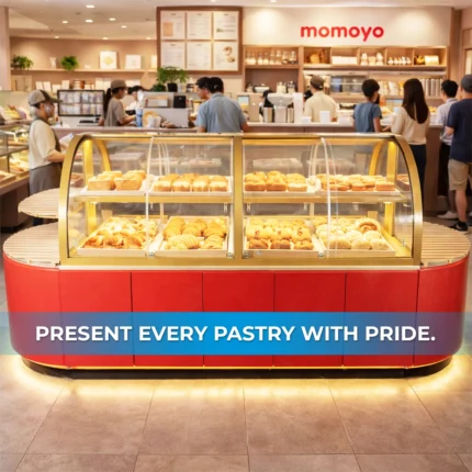 momoyo bakery display counter installed inside modern cafe and bakery store
