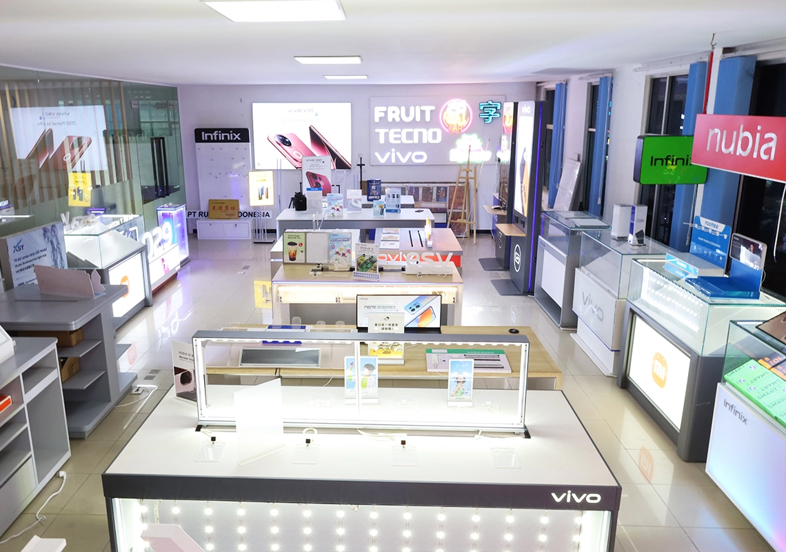 showroom featuring various branding display and signage products manufactured by our company