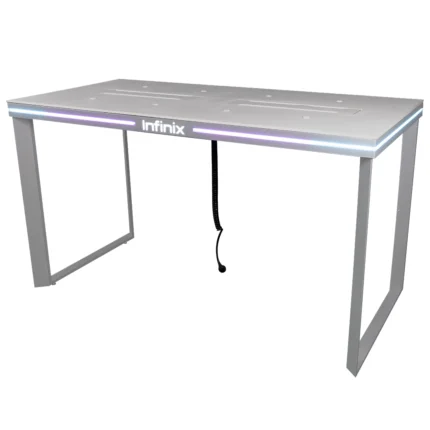 Infinix LED smartphone display table with illuminated retail lighting