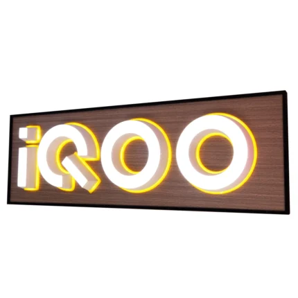 iQOO LED channel letter signage with halo backlit acrylic letters for smartphone retail branding