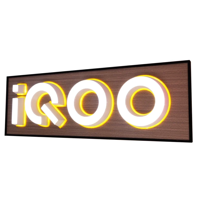 iQOO LED channel letter signage with halo backlit acrylic letters for smartphone retail branding