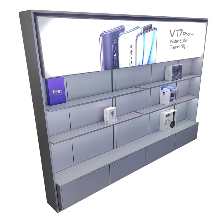 Vivo wall display cabinet for smartphone accessories retail store