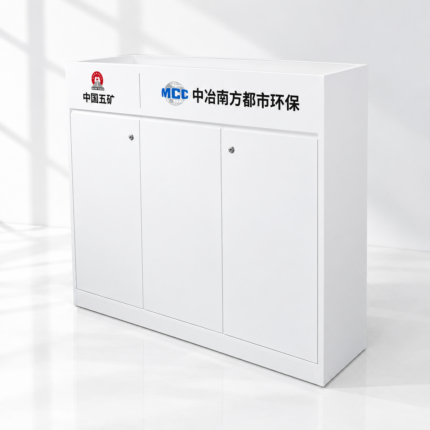 3 door cabinet with planter box white background modern office storage