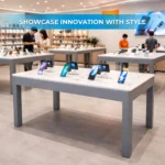 Xiaomi retail display table showcase in modern electronics store
