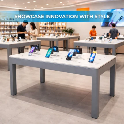 Xiaomi retail display table showcase in modern electronics store