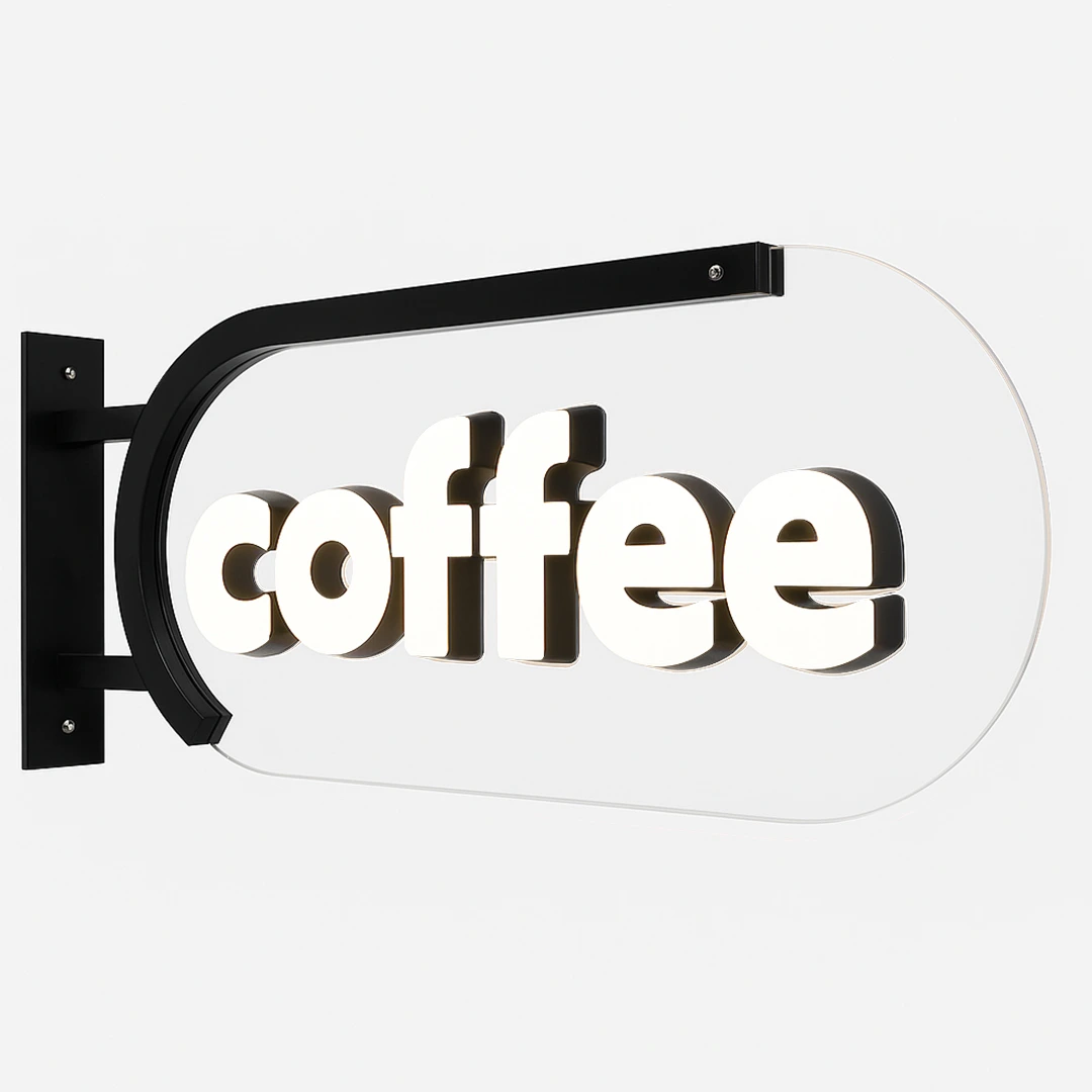 Neon box outdoor menempel di dinding tembok untuk branding coffee shop & tanda cafe modern