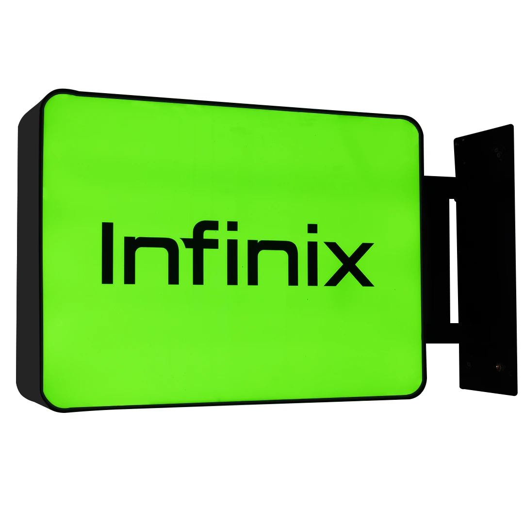 Neon box 2 sisi custom gantung untuk branding tanda toko dua arah dengan visibilitas maksimal