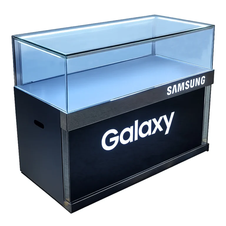 Samsung smartphone display showcase counter with illuminated branding