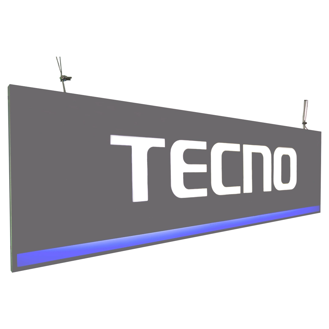 Neon box gantung custom untuk signage toko dan branding indoor retail