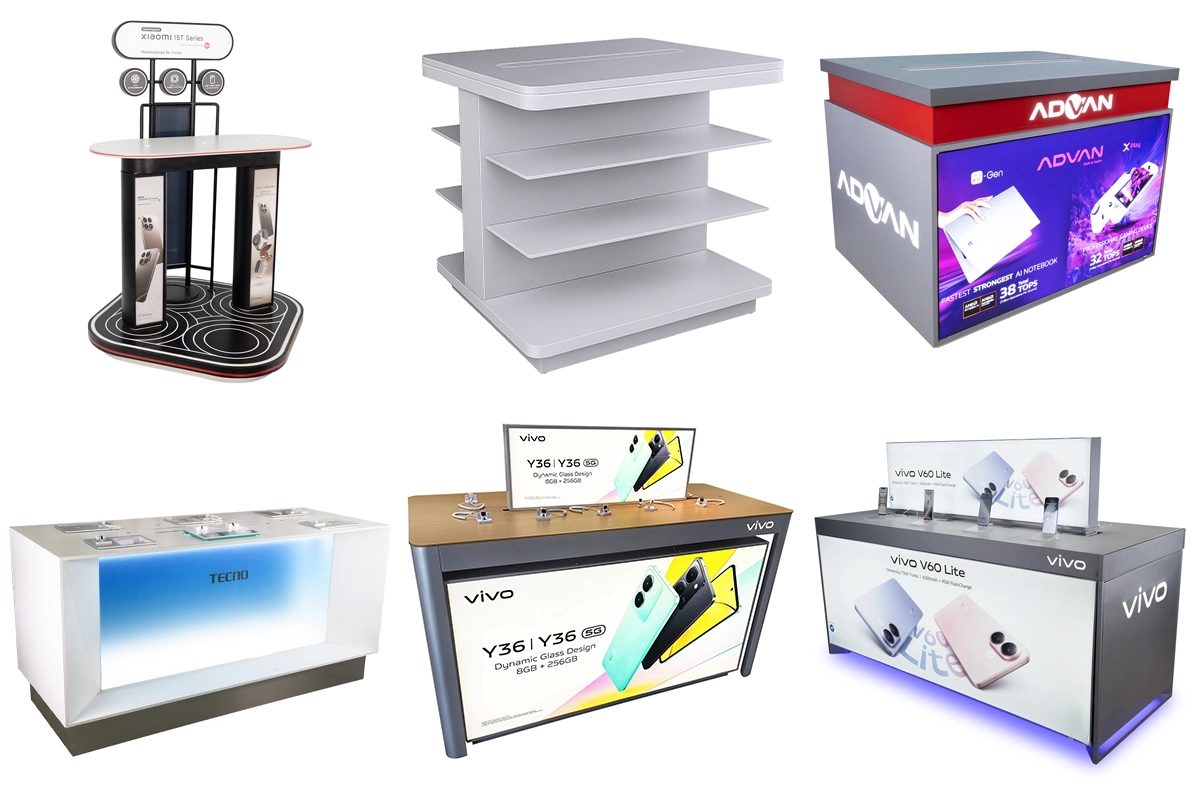 Electronic island display positioned in the center of the store to maximize product visibility