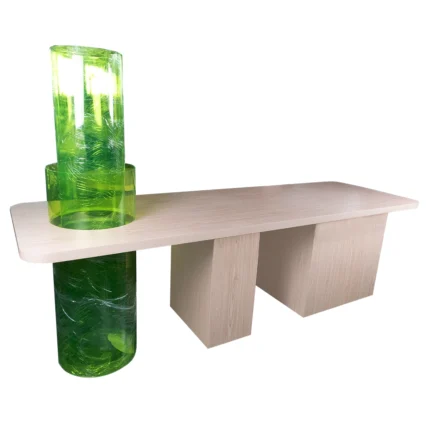 Omoway Custom Modern Office Table with Integrated Acrylic Planter featuring premium multiplek construction and TACO HPL finish.