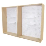 Rak display pegboard kayu custom brand omoway