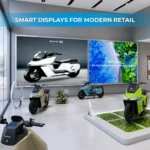 Wall-mounted LED Display Light Box with Digital Screen installed inside an Omoway showroom.