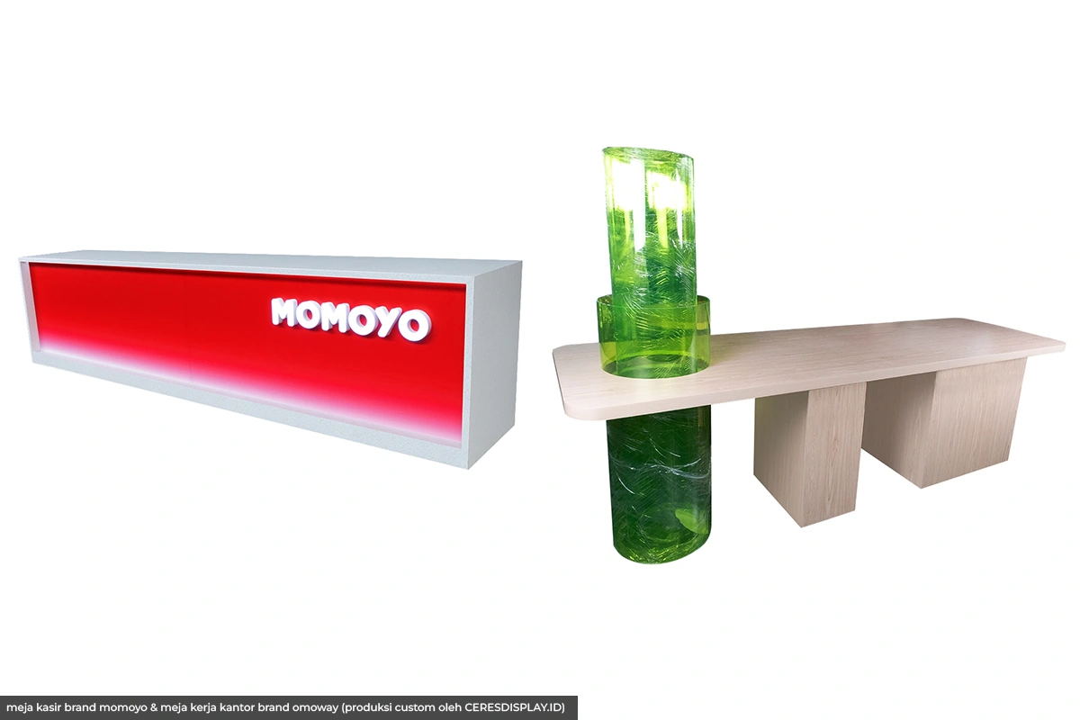 jenis furniture toko retail meja kasir outlet momoyo meja kantor office omoway produksi vendor Ceres Display Art Indonesia