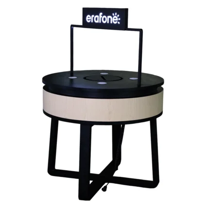 pabrik vendor produsen pembuatan meja display counter retail hp bulat custom brand erafone Ceres Display Art Indonesia