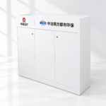 3 door cabinet with planter box white background modern office storage