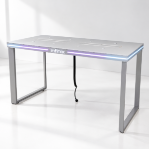 Infinix LED smartphone display table with illuminated retail lighting
