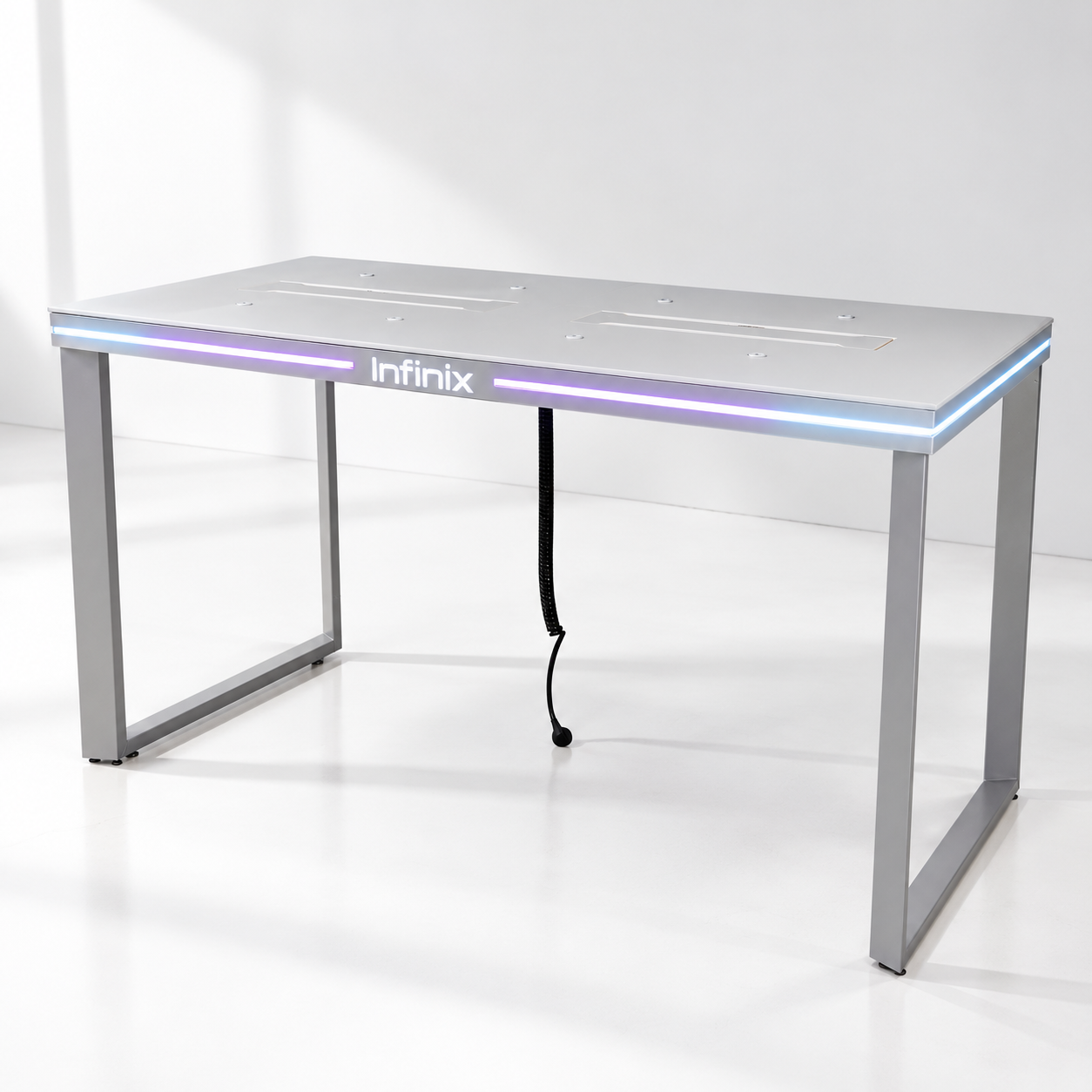 Infinix LED smartphone display table with illuminated retail lighting